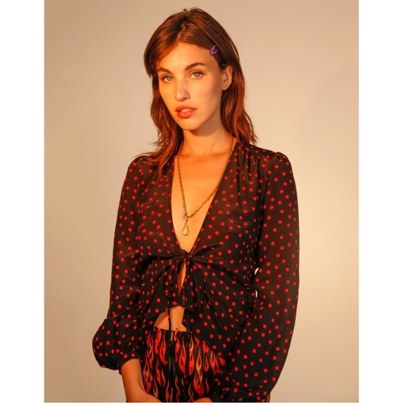 Réalisation Par Bianca Silk Front Tie Blouse Polka Dot - Picture 1 of 3
